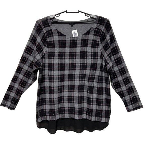 NEW! Plaid Grey Pink Pull Over Layered Sweater Women's Size 4X - Picture 1 of 11